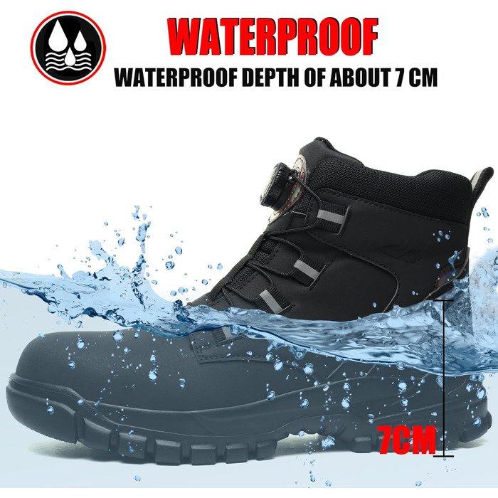 Черевики безпеки для чоловіків та жінок. Легкі, водонепроникні робочі черевики зі сталевим підноском. Чорні робочі черевики з антиковзкою підошвою. Розмір 43 EU