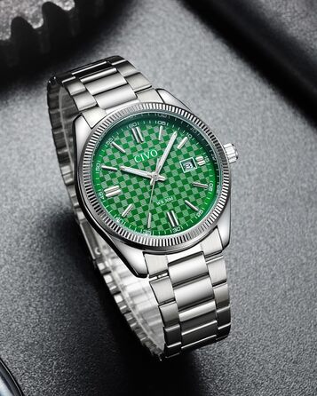 Чоловічий годинник CIVO з нержавіючої сталі: аналоговий бізнес-годинник з датою, що світиться - водонепроникний для роботи та відпочинку - стильний подарунок для чоловіків (сріблястий, зелений)