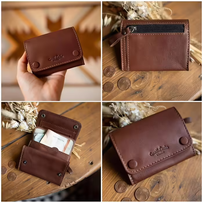 Gusti Tabaktasche Leather - Lutz Spinning Wheel Tobacco Pouch Fine Cut Pouch Brown Leather