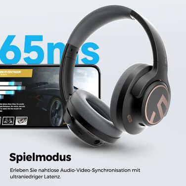 SoundPEATS Space навушники Bluetooth Over-Ear з гібридним ANC, ENC-мікрофоном, 40мм драйвером, 5.3, 123 години, білий (чорний)