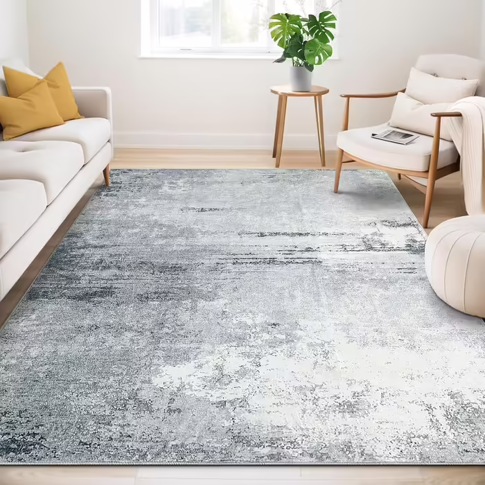 Guchuang Bedding Rug Living Room 160x230cm, Gray-Green Rug Vintage Melange Distressed Design Short Pile Rug, Washable Non-Slip Rug for Bedroom Gray 160x230cm