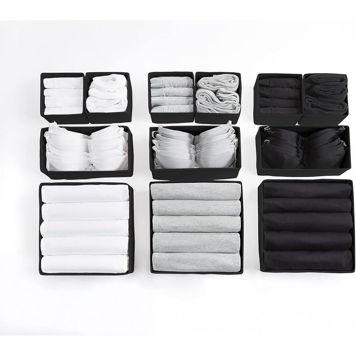 Large Drawer Organization System 12-Piece Set of White Boxes Storage Organizer Drawer Closet Organizer Storage Box Closet Organizer (Black, 3=28x28x10cm, 3=28x14x10cm, 6=14x14x10cm)