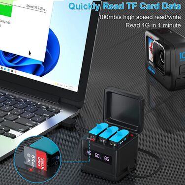 Акумулятор NOPWOK 3x2000mAh для GoPro Hero 9, 10, 11, 12 з зарядним пристроєм та SD-картрідер