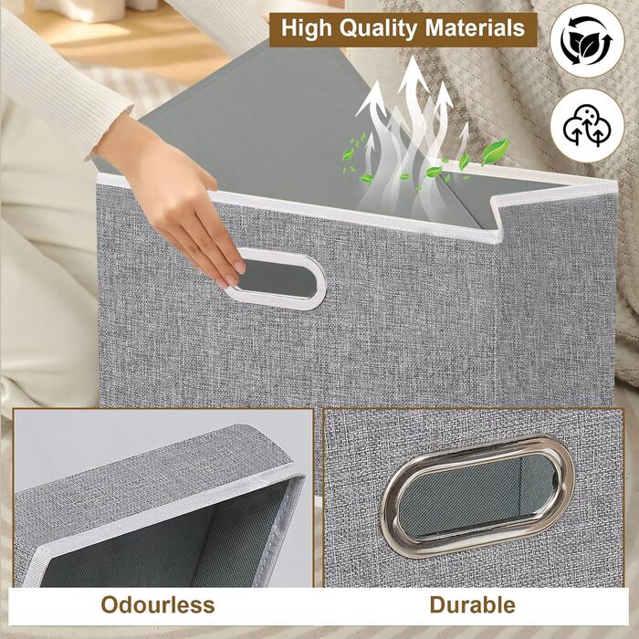 Yawinhe 3-Piece Storage Boxes with Lids, Foldable Fabric Storage Box with Handles, Storage Boxes, for Bedroom, Clothes Storage, 32x23x20cm, Grey, SNK023G-3