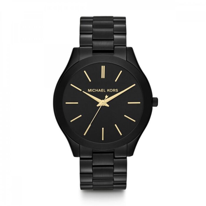 Жіночий годинник Michael Kors Slim Runway 42mm, кварцовий механізм, сталевий браслет, чорний з золотим