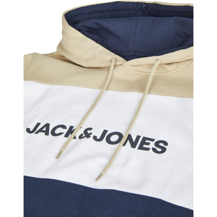 Чоловічий худі Jack & Jones JWHLOGO Blocking Regular Fit з принтом, великий розмір (Plus Size), багатоколірний (зелений, синій, бежевий), 5XL