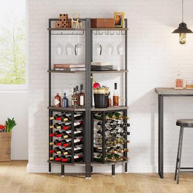 Tribesigns Wine Rack Freestanding Floor, 4-Tier Corner Wine Rack with Glass Holder & Wine Storage, Industrial Wine Rack Wine Bar Cabinet for Bar, Kitchen, Dining Room, Grey
