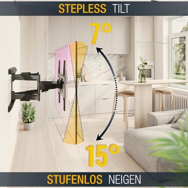 Кріплення для телевізора RICOO S9544: поворотне та нахильне, для телевізорів 40-65 дюймів, VESA 400x400, до 45 кг, універсальне, пласке, curved