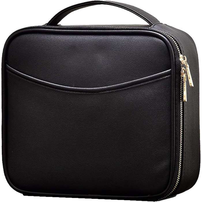 Косметичка для макіяжу та косметики, органайзер для подорожей, сумочка для косметики з ручкою та регульованими перегородками (шкірозамінник, чорний)