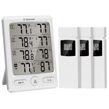 Geevon Indoor/Outdoor Thermometer with 3 Sensors, Thermometer Hygrometer Humidity Digital, Temperature and Humidity Meter with 60M/200FT Range