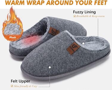 Тапочки чоловічі COFACE з фетру, теплі, зручні, з м'якою підкладкою, антиковзаюча гумова підошва, для дому та вулиці, розмір 40-49 (Сірий, 43 EU)