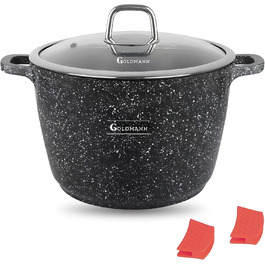 Каструля Goldmann 28 см з алюмінію з нержавіючою сталлю (10 л) з силіконовими ручками, антипригарне покриття з мармурової кераміки та скляною кришкою