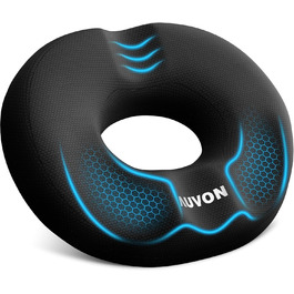 Подушка для сидіння AUVON ортопедична кругла з подвійною U-подібною формою та нахилом для розвантаження стегон, для гемороїдів, офісного крісла, авто, підняття сидіння, підвищення комфорту, покращення кровообігу, розвантаження куприка (45*35*6.6 см)