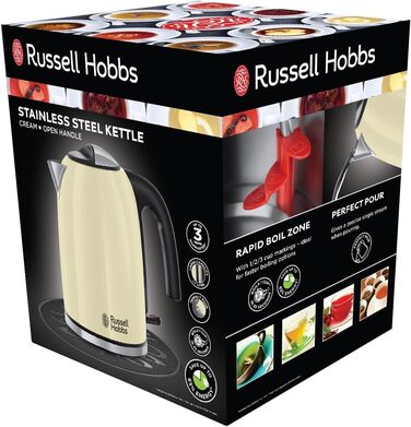 Електричний чайник Russell Hobbs 1.7л, 2400W, Edelstahl Creme, з функцією швидкого кип'ятіння, фільтр від накипу, оптимальна виливна горловина, індикатор рівня води