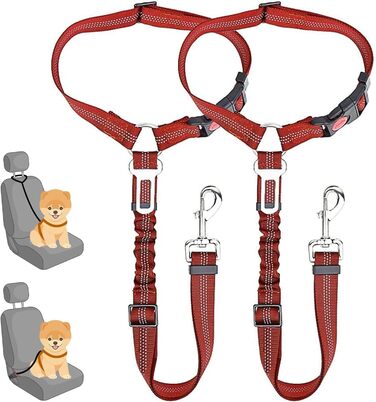 Авторемні для собак, безпечні шлейки для тварин, аксесуари для подорожей, 2 шт., червоні, з регулюванням та міцного нейлону
