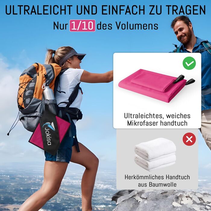 Набір з 2 рушників з мікрофібри: великий (180x90 см) для пляжу та маленький (80x40 см) для спорту, швидковисихаючі та не пісові, ідеально для відпочинку, сауни, трекінгу (рожевий)