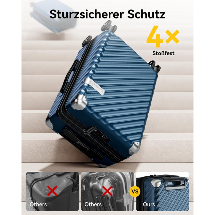 LUGGEX Carry-on Suitcase Hard Shell with Wheels - Expandable to 38L - Robust Polycarbonate for Stress-Free Travel (Navy Blue)