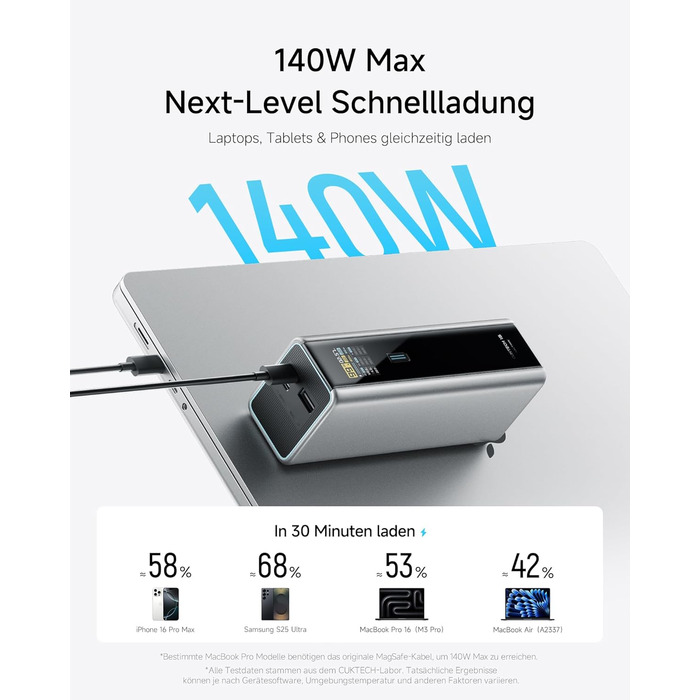 Power Bank CUKTECH 15 Ultra 20000mAh 165W з PD 3.1 та цифровим дисплеєм. Сумісний з iPhone, MacBook Pro, Samsung та іншими пристроями.