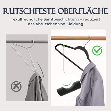 Плечики для одягу з оксамиту, 20 шт. - Плечики для економії місця, нековзні, міцні, 360° обертання - для сорочок, костюмів, светрів, штанів, 20 шт. (Чорний, 50 шт.)