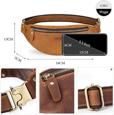Чоловіча нагрудна сумка FANDARE з натуральної шкіри, поясна/нагрудна сумка для подорожей, туризму, спорту (колір: коричневий)