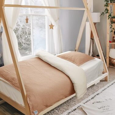 Постільна білизна для дитячого ліжечка Lulumoon з мусліну 100x135: комплект простирадла 100x135 + наволочка 40x60 см з бавовни Oeko-TEX Standard – легка та комфортна постільна білизна для малюків та дітей (муслін-колір, 100x135 см + 40x60 см)