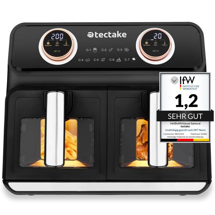 Фритюрниця електрична Tectake з двома камерами XXL 8л, 2400 Вт, з рецептами - аерофритюрниця без олії