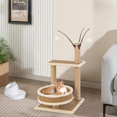 Кігтеточка SOARS для котів з ліжком, платформою та іграшками, 40x40x80 см