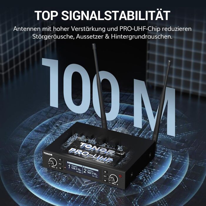 TONOR TW750 Бездротовий мікрофон UHF з регулюванням, 2 шт., 100м радіус дії, світлодіодний індикатор, автосканування, для караоке, церкви, вечірок