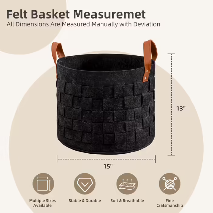 boldmonkey Storage Basket Korb Large Storage Basket Kindergarten Basket Laundry Basket Woven Black Basket Round Toy Basket 50x 33CM (Dark Grey, 2 Pack - 15