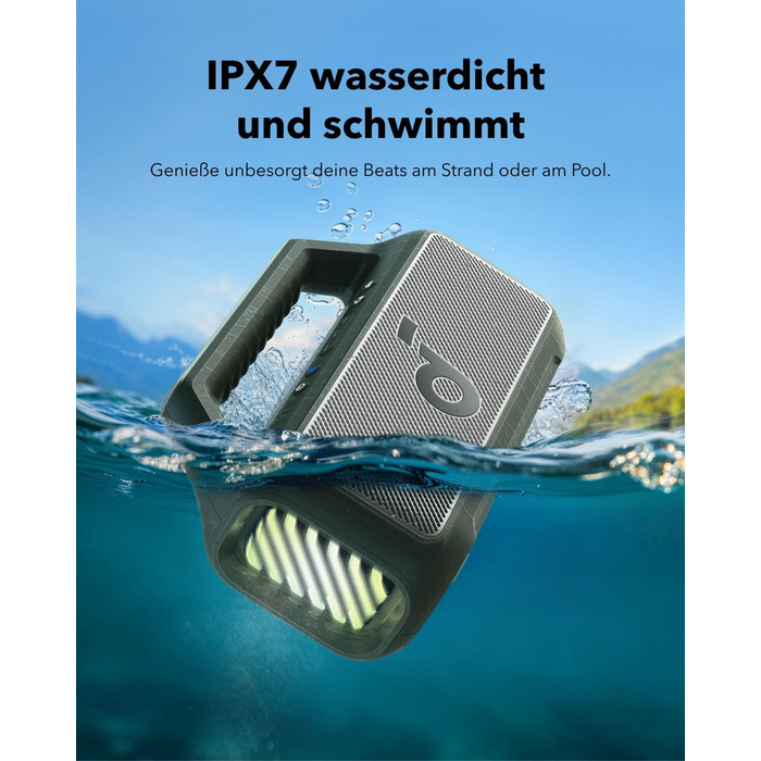 Soundcore Boom 2 - Портативна Bluetooth Колонка, 80W, Сабвуфер, BassUp 2.0, 24h, IPX7, LED, USB-C, BT 5.3, для кемпінгу, пляжу, саду (зелена)