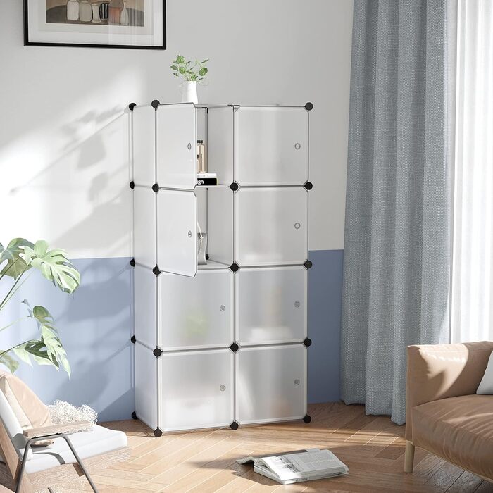 C&A HOME USBTM3TM3 Cube Storage Organizer with Doors, 8-Cube Shelf, Cabinet, DIY Plastic Modular Bookshelf, Living Room, 63 cm L x 31.5 cm W x 122.9 cm H White 008B-. Door