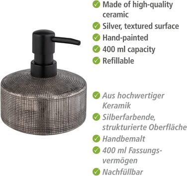 Дозатор для мила WENKO Rivara, керамічний, 400 мл, сріблястий