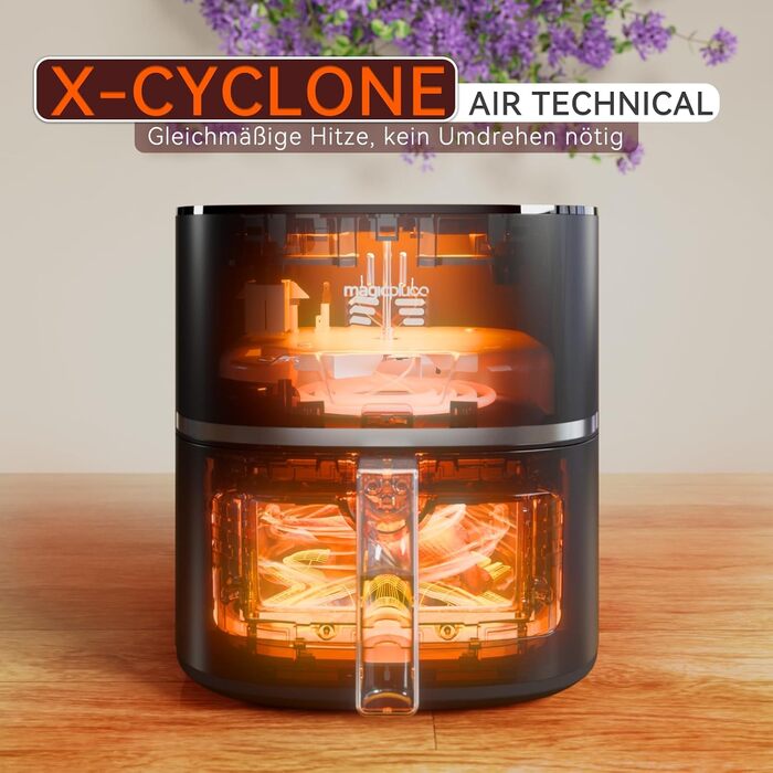 magicplux Hot Air Fryer 5.5L XXL, 1500W Airfryer with 13 Pre-programmed Settings, Digital LED Touchscreen, X CYCLONE AIR Uniform Heat Technology, with 21 Recipes, Dishwasher-Safe, Black, Windowless