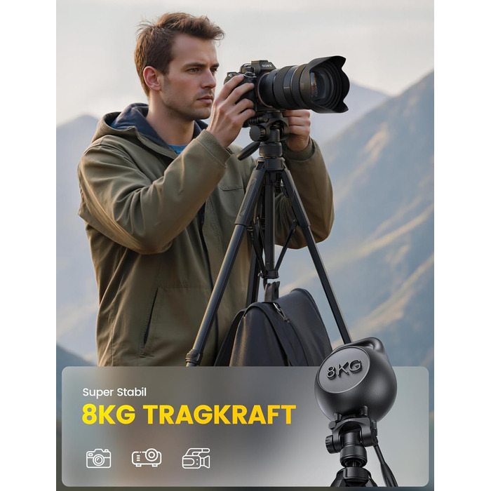 Штатив для камери Lamicall: стабільний трипод з регулюванням висоти до 170 см, вантажопідйомністю 8 кг та підставка для телефону