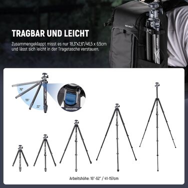 Карбоновий штатив NEEWER LITETRIP LT34 з панорамною головкою 360°, центральною колоною та швидким замком, сумісність з Peak Design Capture V3, макс. навантаження 10 кг