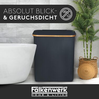 FALKENWERK Laundry Basket with Lid 145L - Water-Repellent Laundry Collector with 3 Compartments & Removable Laundry Bags - Foldable Laundry Box with Washing Instructions - Laundry Basket 3 Compartments