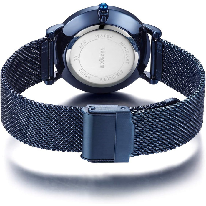 Жіночий годинник на аналоговому кварцовому механізмі з нержавіючої сталі, водостійкий, сітчатий ремінець, ультратонкий комплект з браслетом, блакитне покриття, блакитний ремінець, блакитний браслет