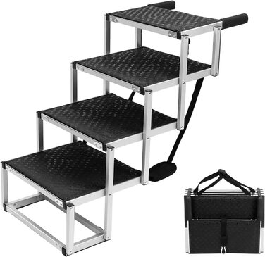 QWORK® 4-Step Folding Dog Stairs for Car - Adjustable Height, Anti-Slip, Up to 80kg