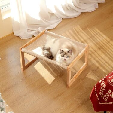 Cat bed and dog bed, elevated, large and breathable, made of high-quality birch plywood, 53W x 42L x 25H cm - ideal for cats and small dogs