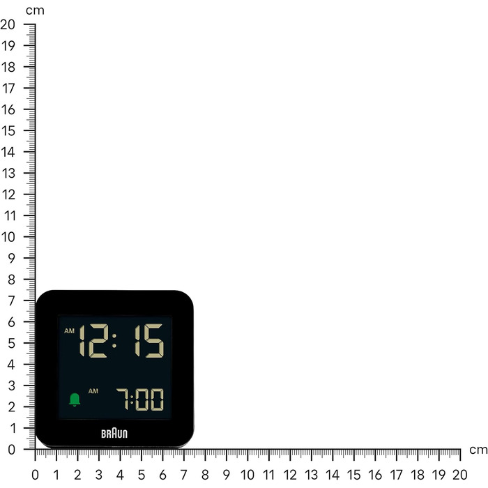 Braun Digital Alarm Clock with Snooze Function, Negative LCD Display, Quick-Set Function, Crescendo Alarm in Black, Model BC09B.