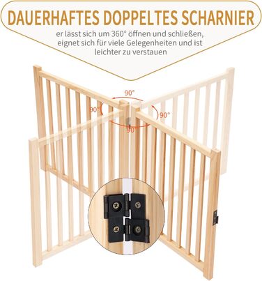 Дверцята для собак з дерева, розкладні, для кухні, коридору, вітальні, сходи, кут, підходять для собак малих та середніх порід, дерев'яного кольору, 2P 58cm, захисний забір для собак