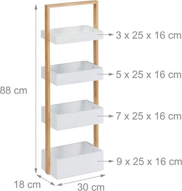 Relaxdays 10031461 Badregal, 4 Shelves, Bamboo & MDF, Bathroom Storage, Slim Shelf HWD 88x30x18 cm, White/Natural