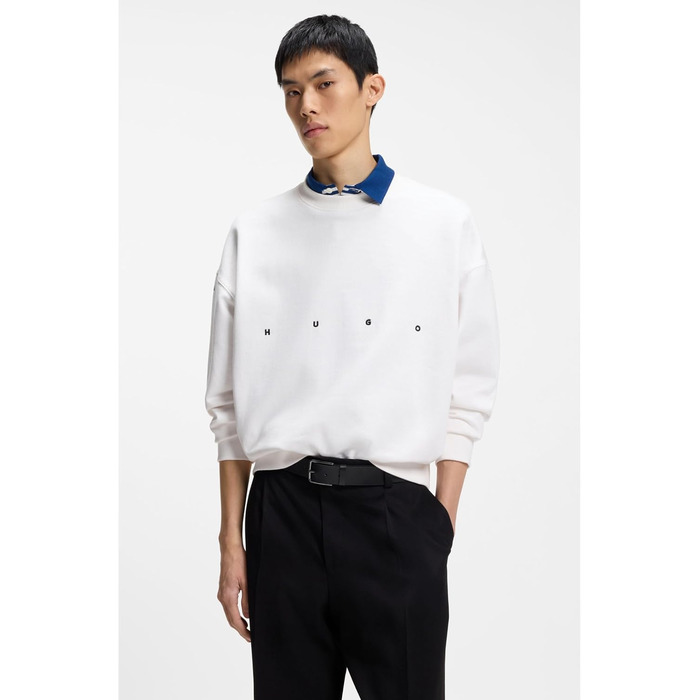 Чоловічий шкіряний ремінь HUGO Gerik SZ35 з гравіюванням логотипу на пряжці, чорний