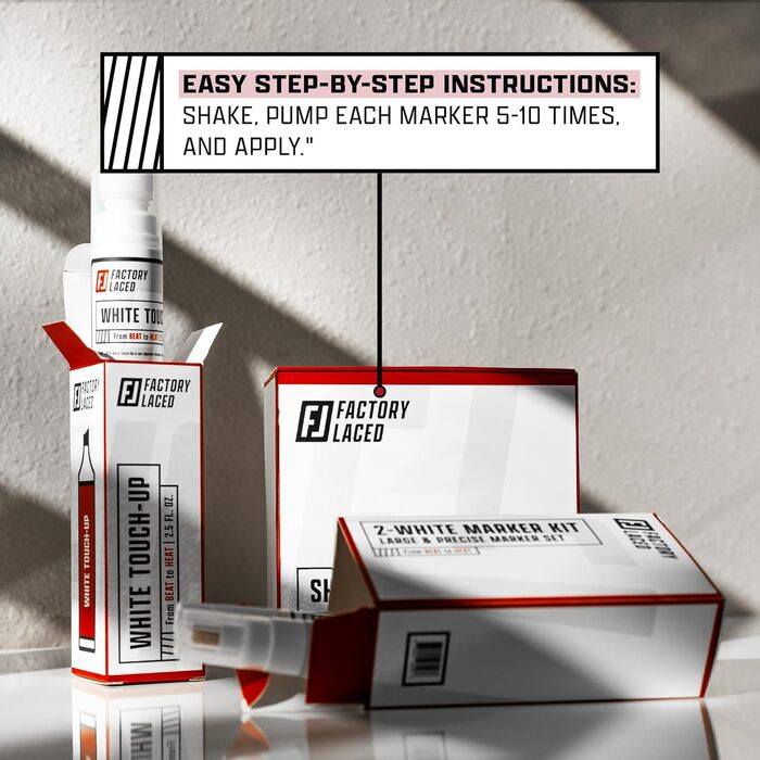 FACTORY LACED Sneaker Cleaner White Set including White Touch-Up Pen, Premium Midsole Marker, and Precise White Marker – Safe on Leather, Fabric, Nylon and more