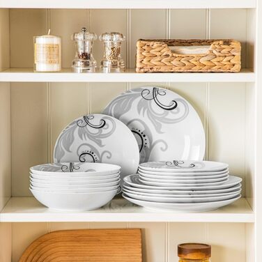 Набір посуду VEWEET 18 предметів на 6 осіб: тарілки, супові тарілки, десертні тарілки. Сучасний сервіз з порцеляни.