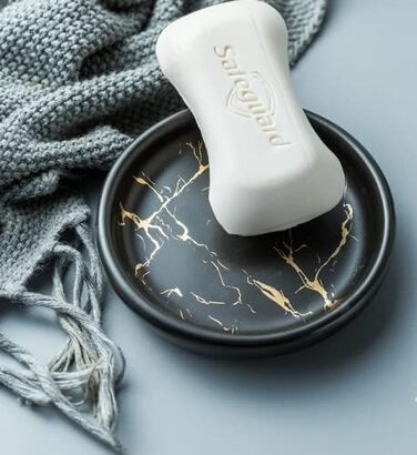 Набір аксесуарів для ванної кімнати з кераміки: миловарка, стакан, мильниця (3 шт.) - золотий/чорний малюнок мармуру