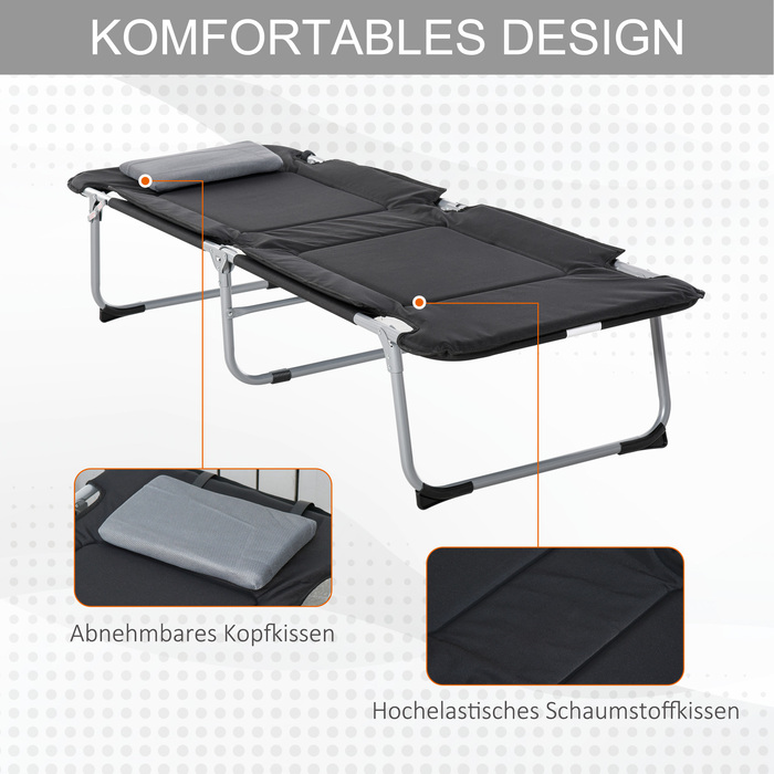 Outsunny Folding Camping Bed Field Bed with Pillow 183x66x33cm Lightweight Portable for Outdoor Camping Black Silver