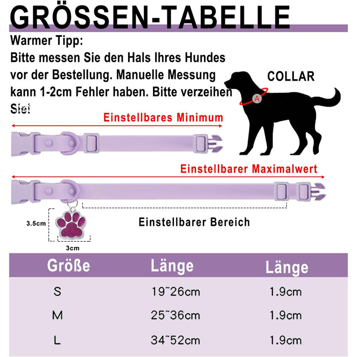 Нашийник для собак з металевою застібкою, двосторонній з іменем та номером телефону, регульовані розміри для маленьких собак, M та L