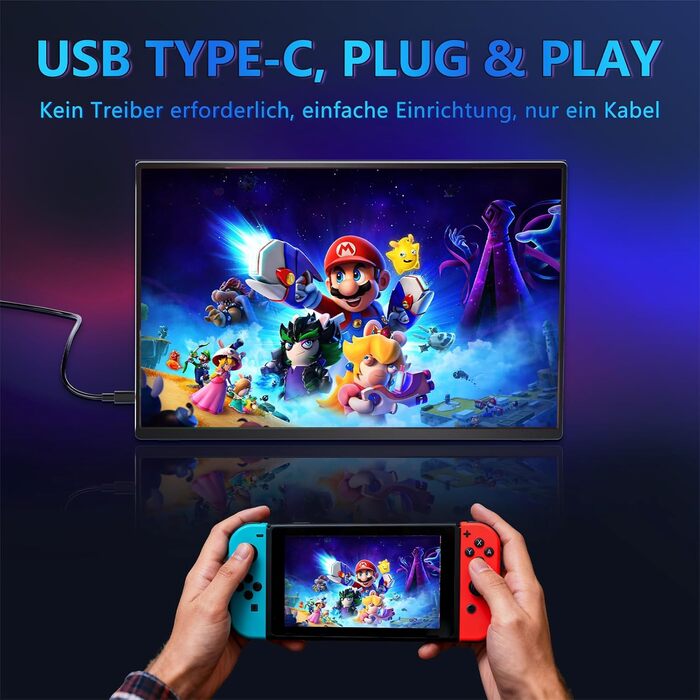 Портативний монітор 16 дюймів 1200P 165Hz 450Nits 100% sRGB з Smart Cover, для ноутбука PC Xbox PS4 PS5 Switch, чорний