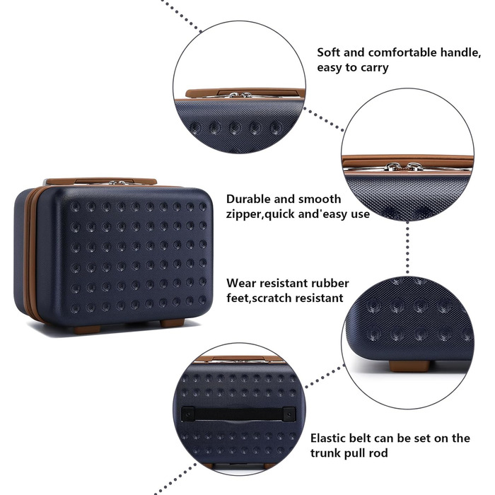 Валіза-тележка KONO з жорстким корпусом, 76x50x31 см, білий (блакитний, косметичка)